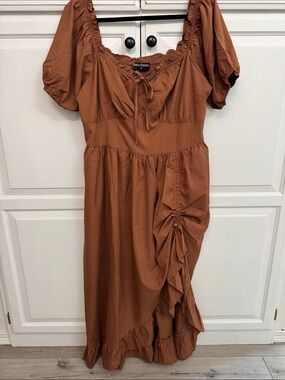Scarlet Darkness Victorian Fairy Midi Dress Brown L Puff Sleeve Square Neck
